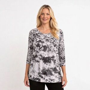 Sympli Go To Classic top gray white marble granite 3/4 sleeves Size 8